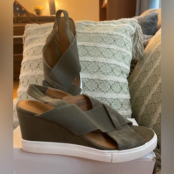 Caslon Shoes - Caslon Olive Green Suede Crisscross Wedge Sandals
